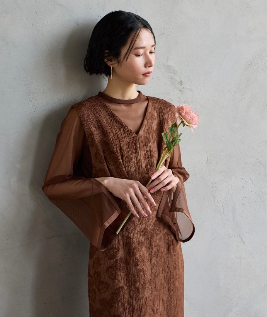 AIMER チュールブラウス付きジャカードIラインパーティードレス