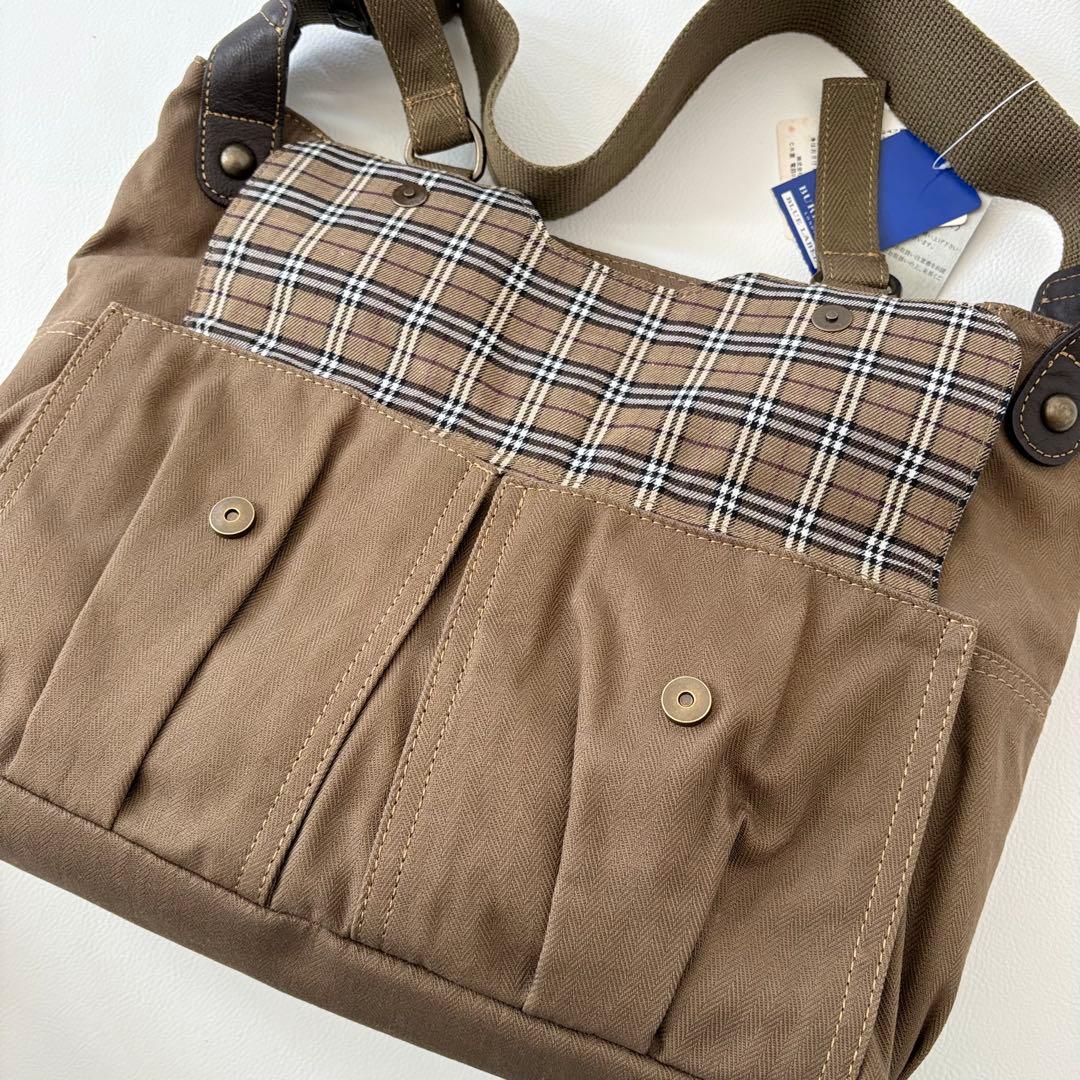 Y2K バーバリーブルーレーベル ワンショルダーバッグ キャンバス レザー 刺繍