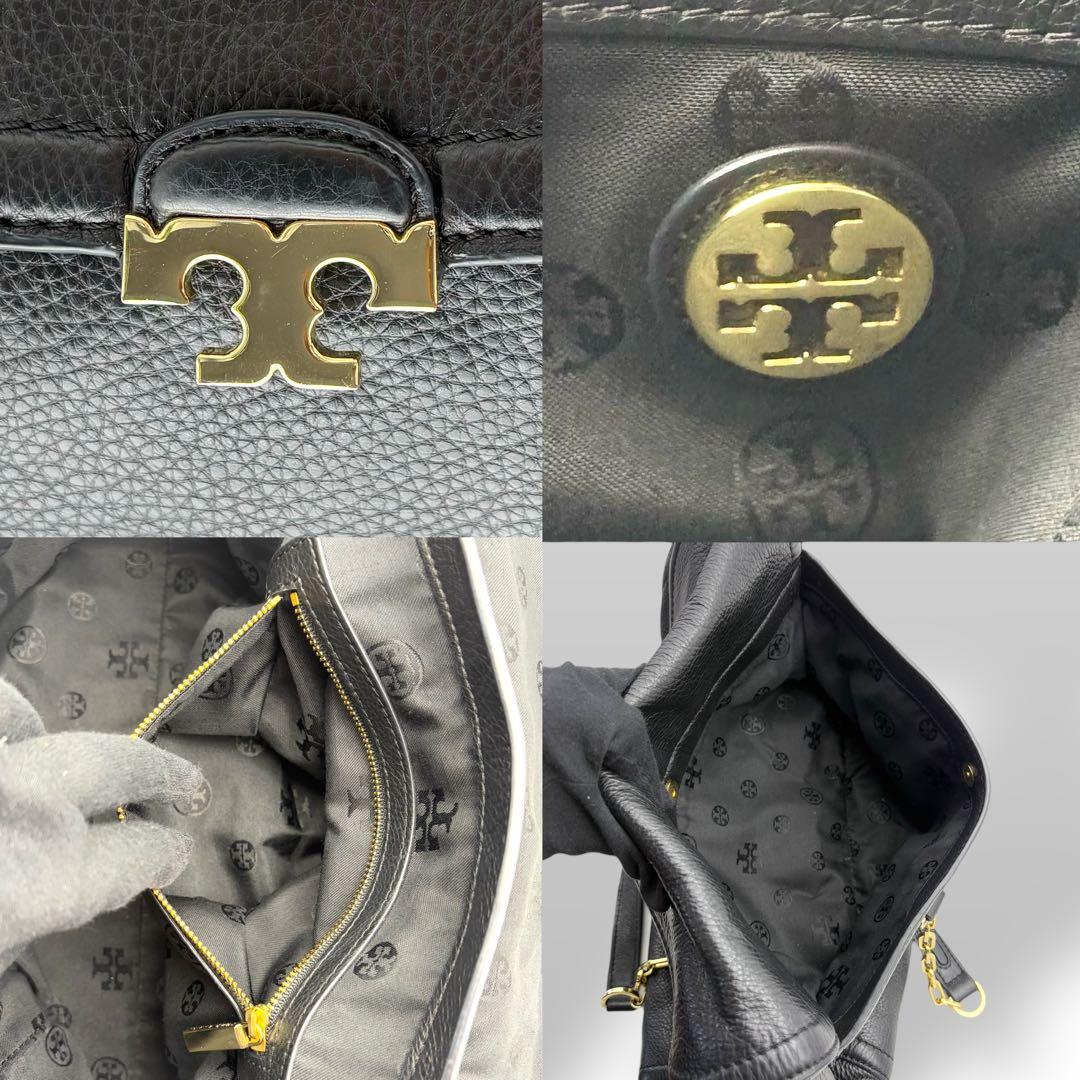 トリーバーチ ハンドバッグ 2way レザー 黒 ブラック 金具ロゴ チェーン