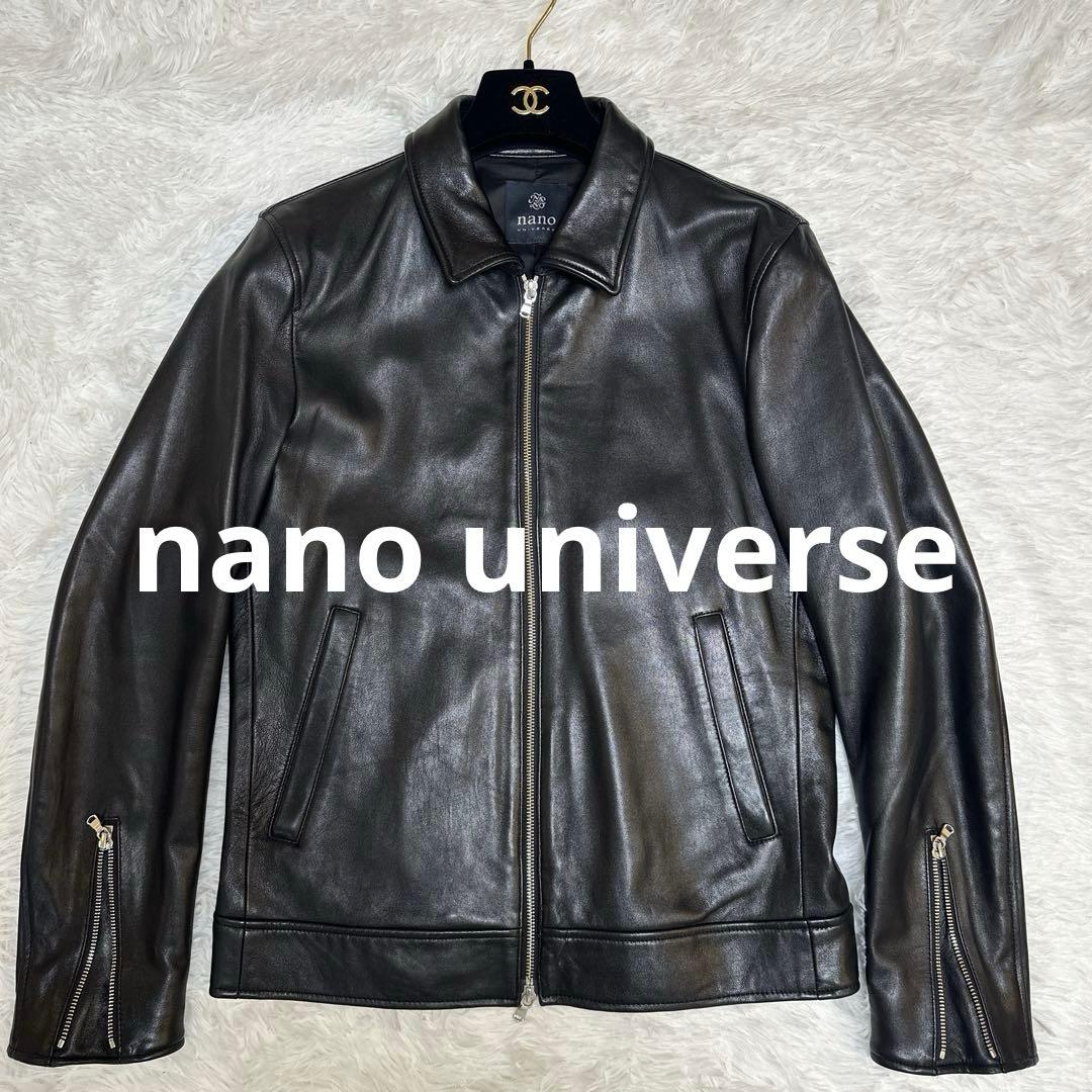⭐️極美品ナノユニバース　ラムレザー　シングルライダースジャケット　黒　L ナノユニバース】レザーシングルライダースジャケット 黒 L ラムレザー