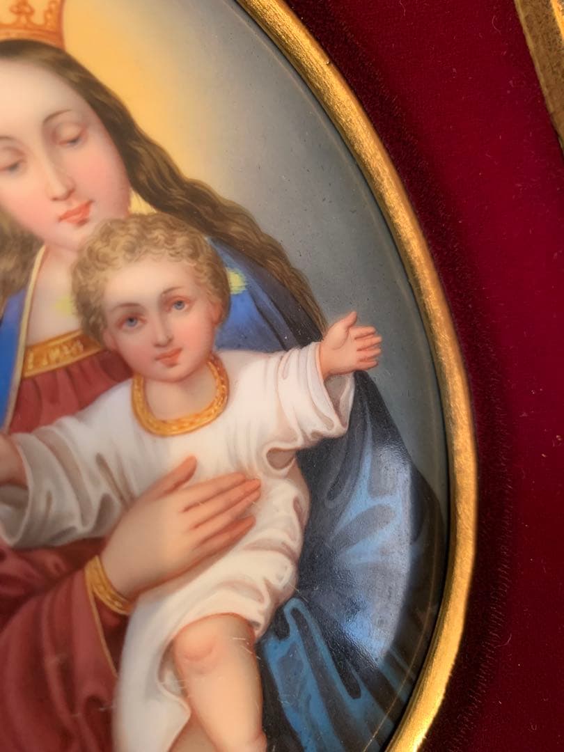 ドイツ製 破格！アンティーク聖母子の陶板額装品！色が綺麗でマリア様