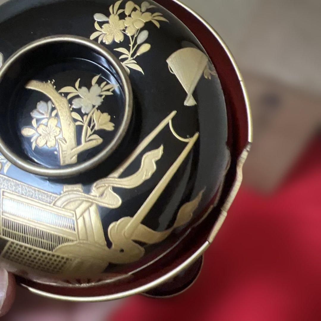 旧家蔵出　輪島塗吸物椀　木製　黒塗金蒔絵　金縁