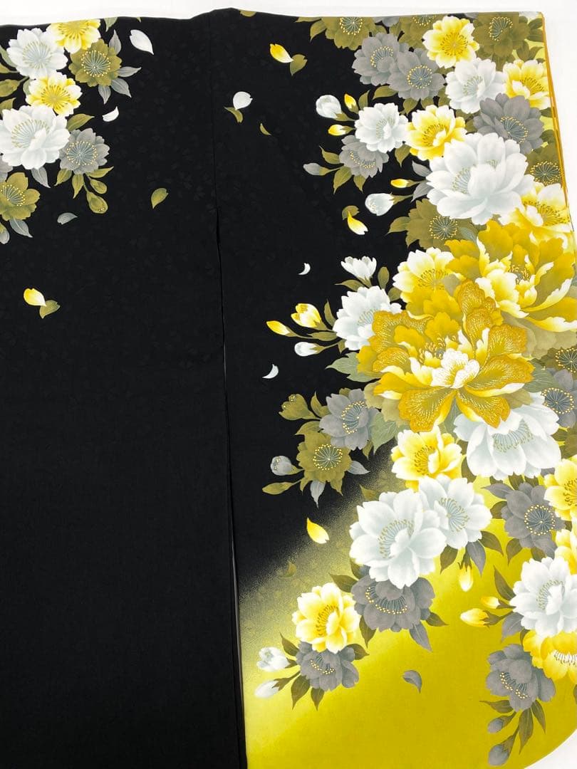 2尺袖 ポリエステル着物 袴用 刺繍 牡丹 紋意匠