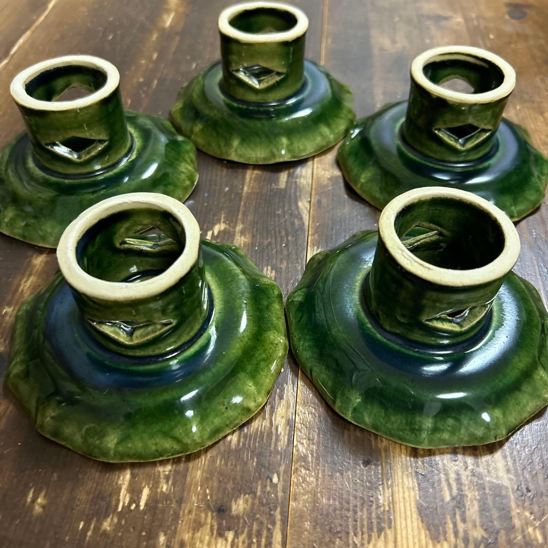 総織部高台皿 5客揃 幸兵衛窯 人間国宝 加藤卓男