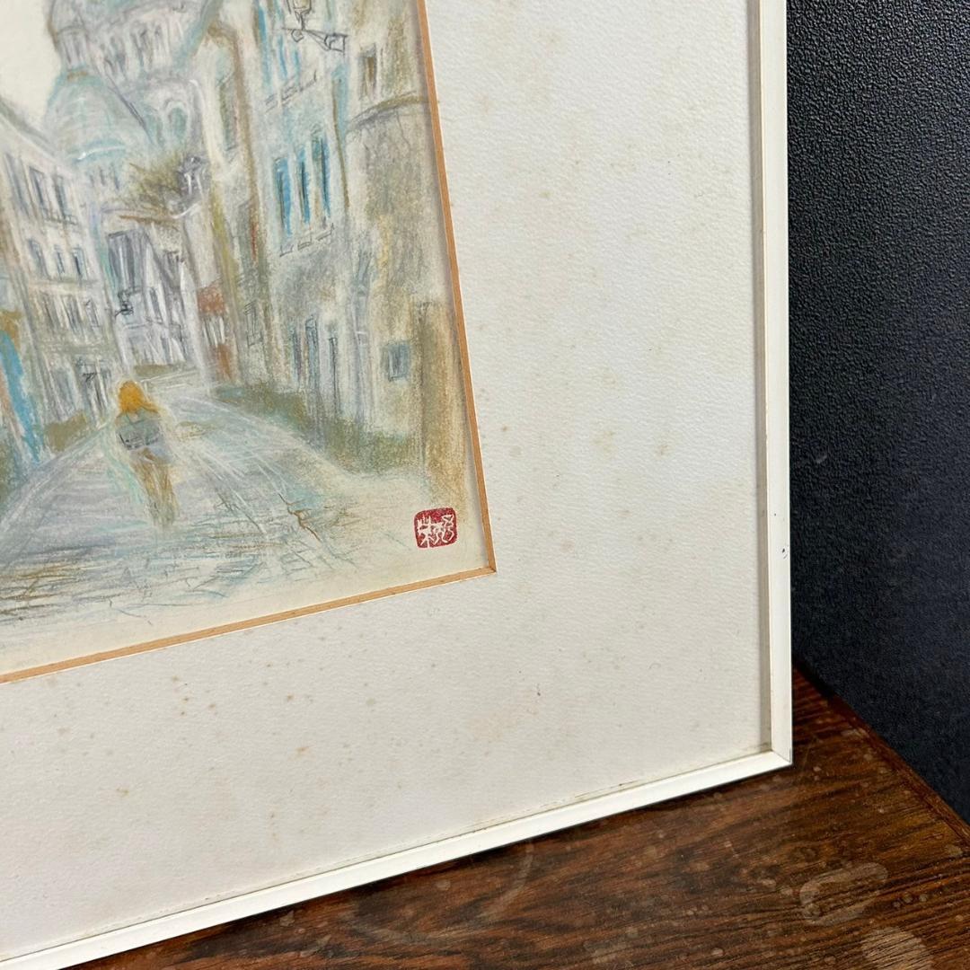 荒野予而栄「モンマルトルの朝」肉筆画 共シール有り 額縁入り 幻の画家 伊東深水