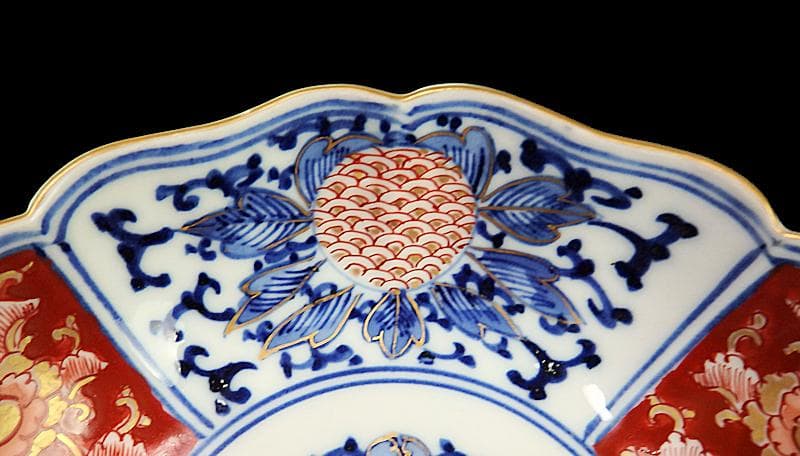 大聖寺伊万里 　染錦　牡丹に巻物の図　膾皿　４客　C135A- ALg