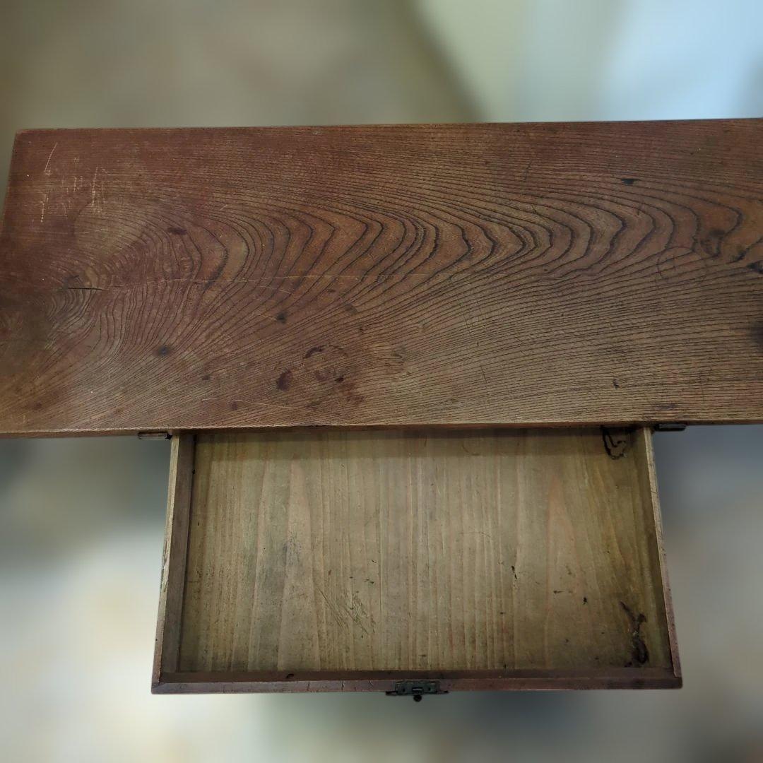 骨董 文机 机 テーブル 木製 引き出し 飾り台 金具 机 台 レトロ