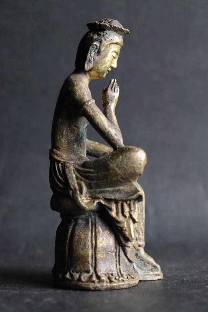 朝鮮仏教美術 銅製鍍金 弥勒菩薩半跏思惟像 11.5㎝ 時代古玩