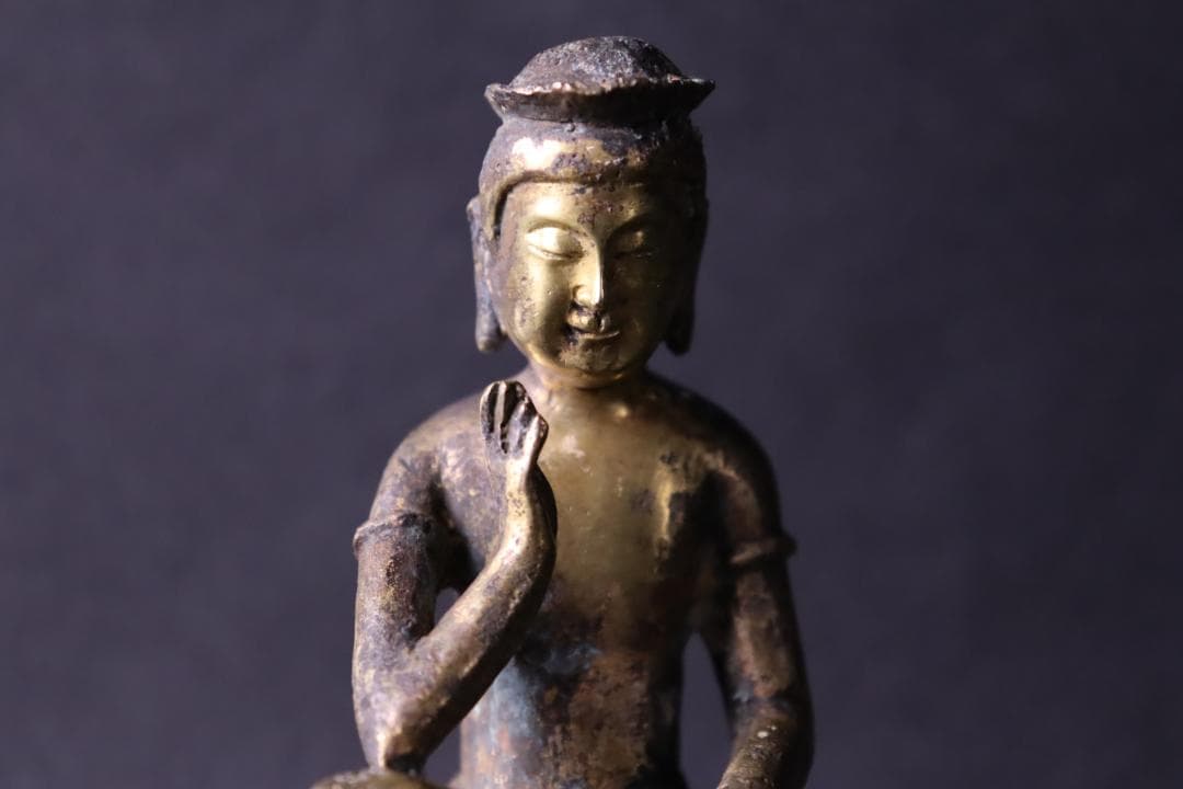 朝鮮仏教美術 銅製鍍金 弥勒菩薩半跏思惟像 11.5㎝ 時代古玩