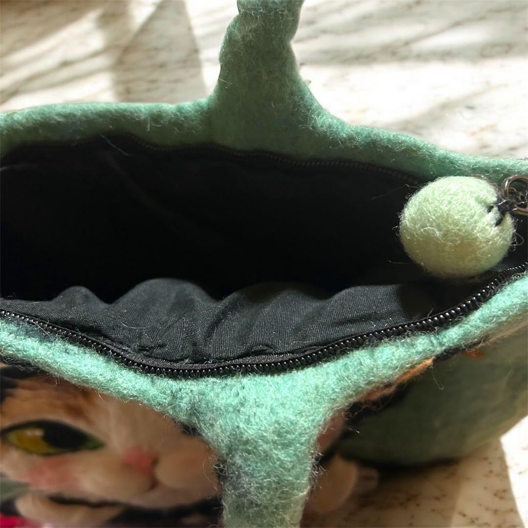 【レア❤️】ショルダータイプ　羊毛立体フェルトバッグ　ハンドメイド　猫バッグ　A4