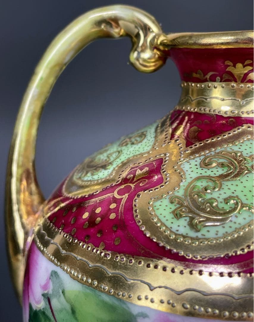 オールドニッポン ２２㎝ アールヌーボー様式 薔薇紋 花瓶 バラ つつじ アザレ