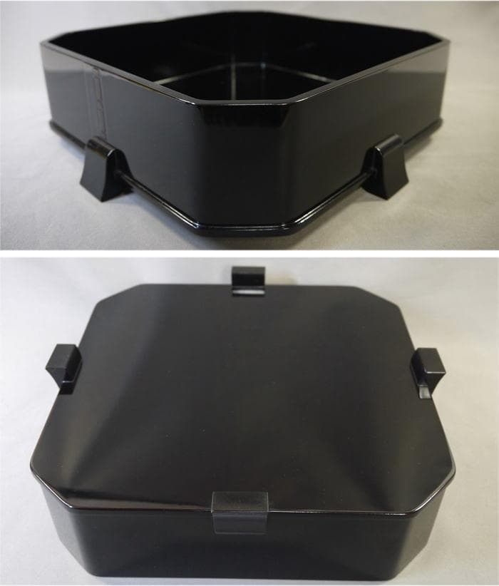 茶道具　縁高　岡田表寛造　呂色塗　竹梅文　銘有り　菓子器　共箱　美品