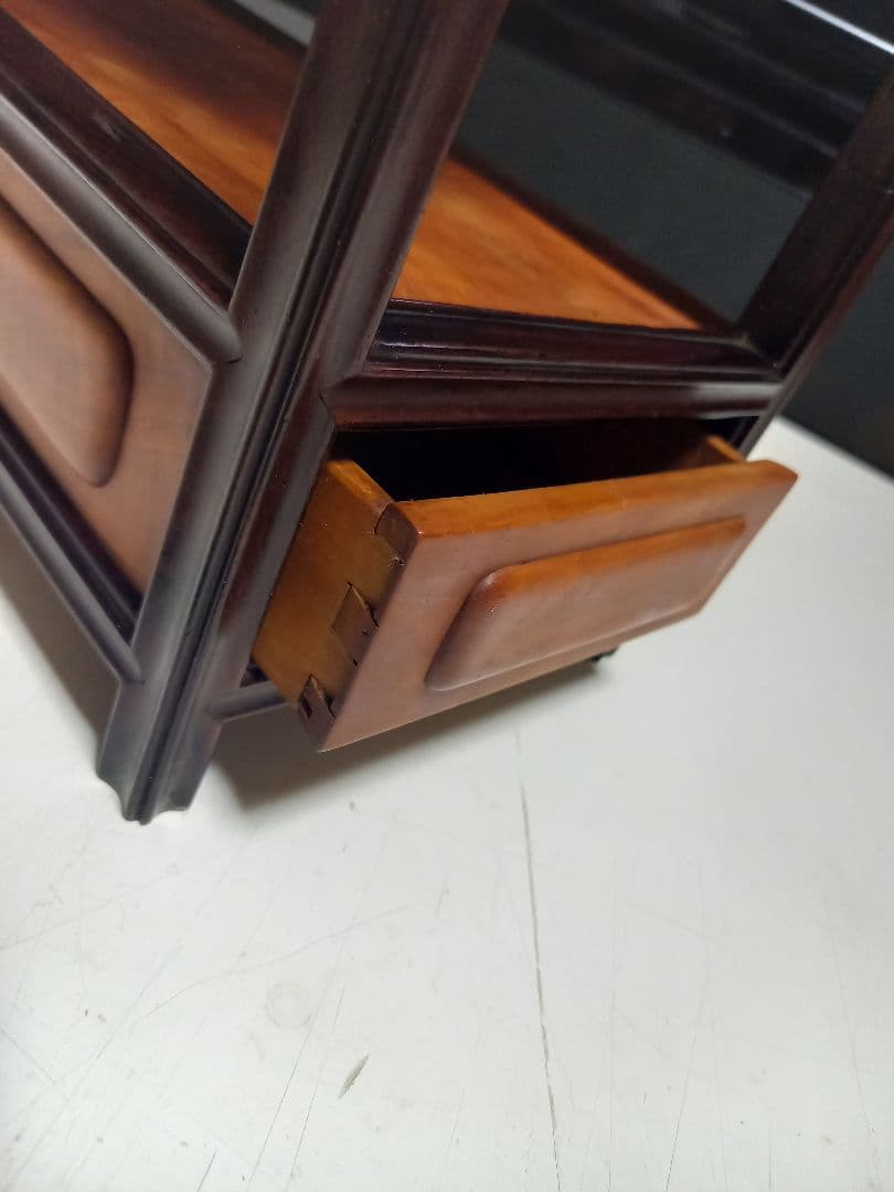 希少 明治期 指物細工 黒檀 良杢 隠し箱 からくり 飾り棚