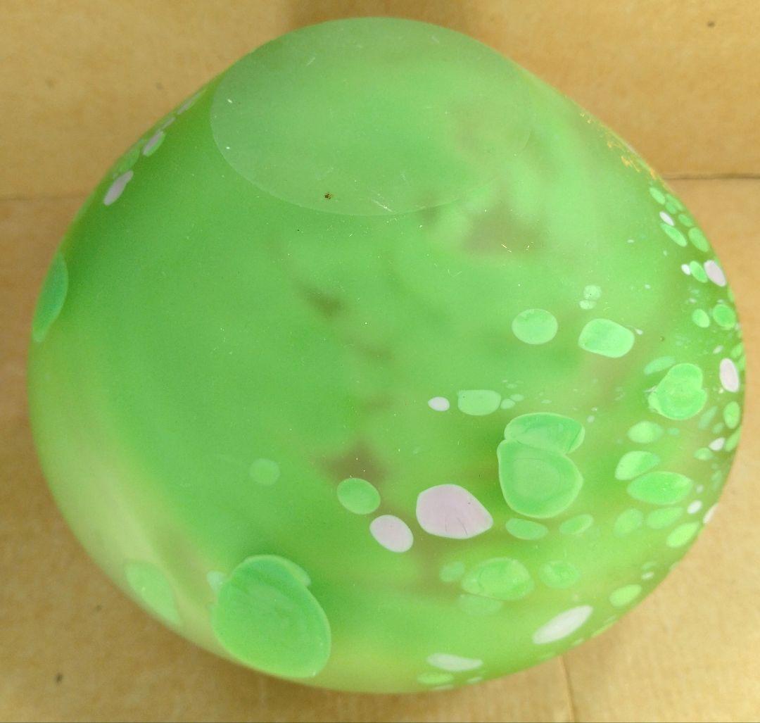 本物保証】藤田喬平 手吹 金彩花瓶(緑色系) 共箱 栞 w16㎝超