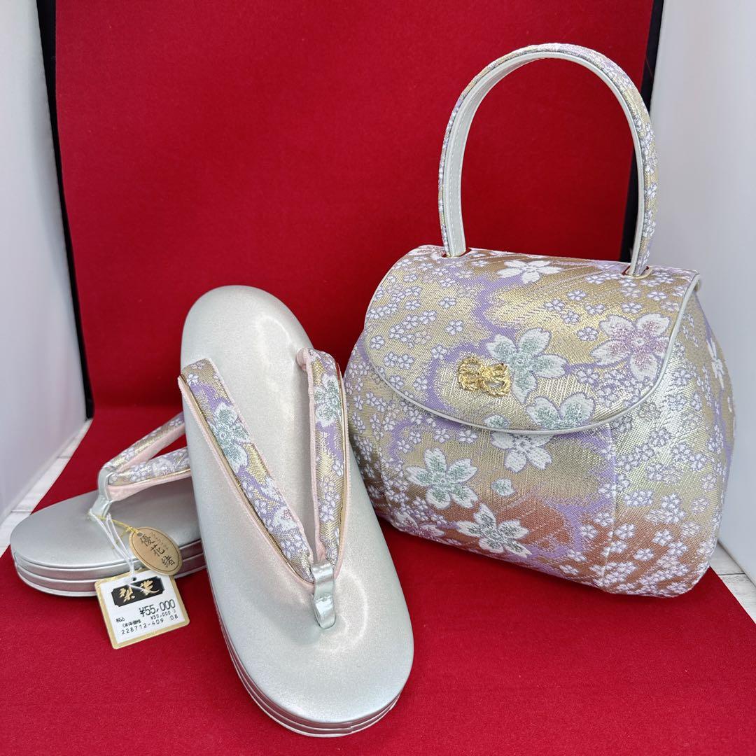 和装用バッグと草履セット　新品未使用　美品　ゴールド　桜　成人式　結婚式