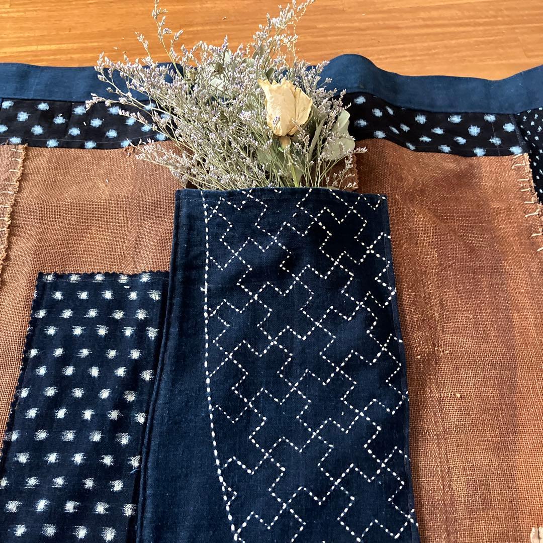 柿渋染め古布酒袋刺し子雪ん子絣巻きスカートラップスカート前掛け