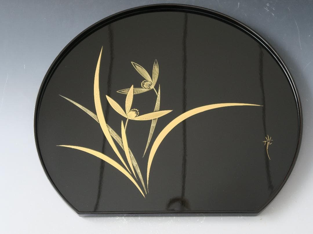 【輪島塗】卓上膳 名匠五作家 絵替蒔絵 十三寸 天然木 五客揃 半月盆 共箱