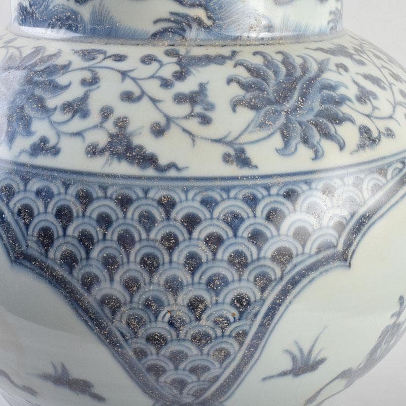 中国 青花 花弁神獣文 花瓶 壺 C 8943A