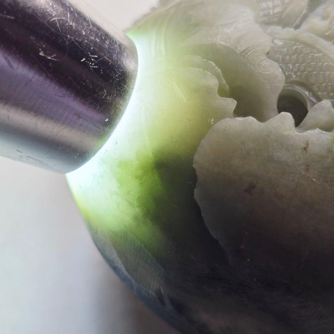 中国古美術 天然石 翡翠 碧玉 手彫 深山訪友紋 超大型玉掛飾 置物