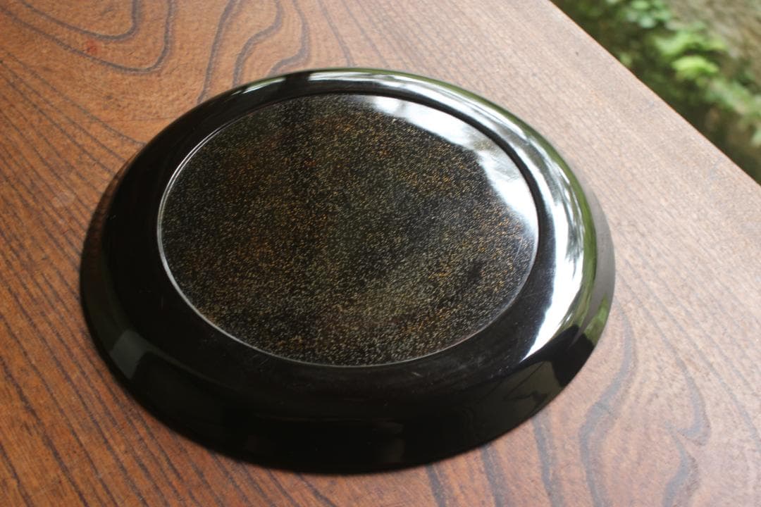 時代逸品！時代黒漆に極上研ぎ出し雪月花蒔絵の映える丸盆（検輪島塗お膳お盆菓子盆