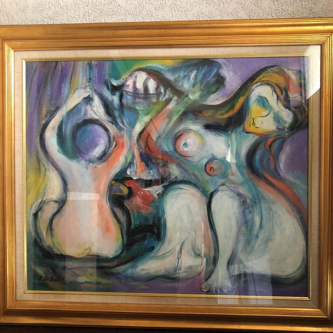 人気作家 鈴木康雄 油絵　親子の入浴　サイズ727×606mm相場価格260万円 人気作家 鈴木康雄 油絵 親子の入浴 サイズ727×606mm相場価格260万円