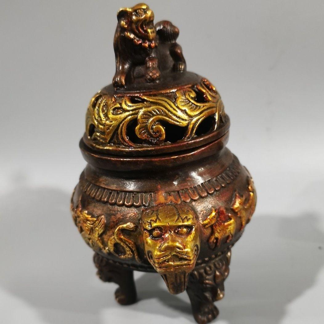 銅製 十二支薫香炉 三足檀香炉 仏具 香道具 工芸品 美術品 置物