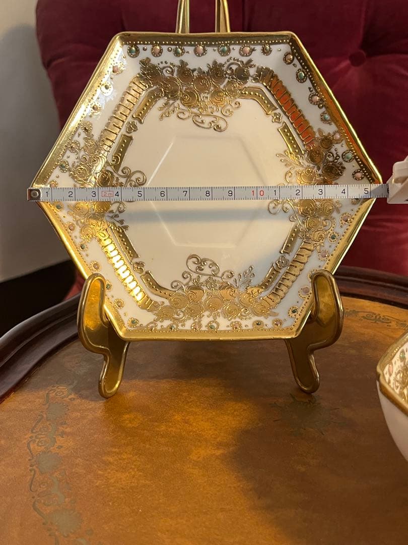 金盛り ジュエル 六角形カップとソーサーセット オールドノリタケ RCマーク