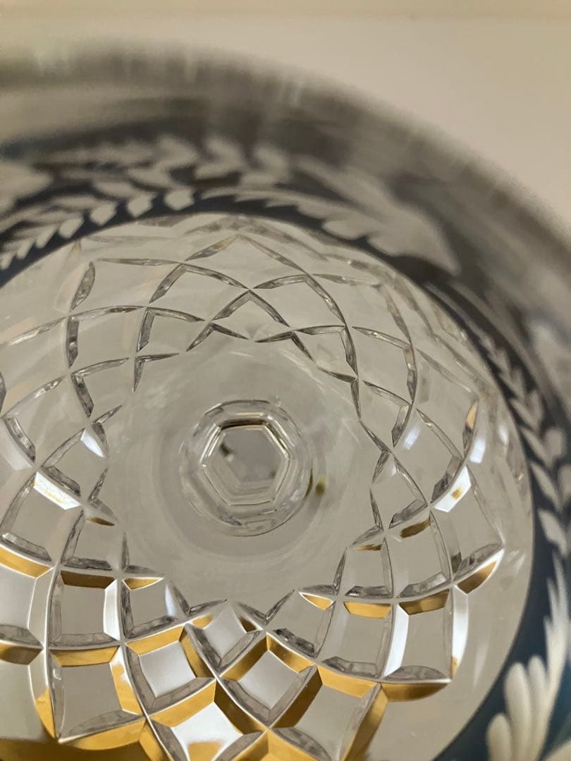 青赤エッチングデザインクリスタルグラス ボヘミアングラス