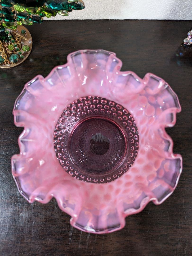 フェントン ラージ ピンクホブネイルオパルセントガラス ラウンドベース