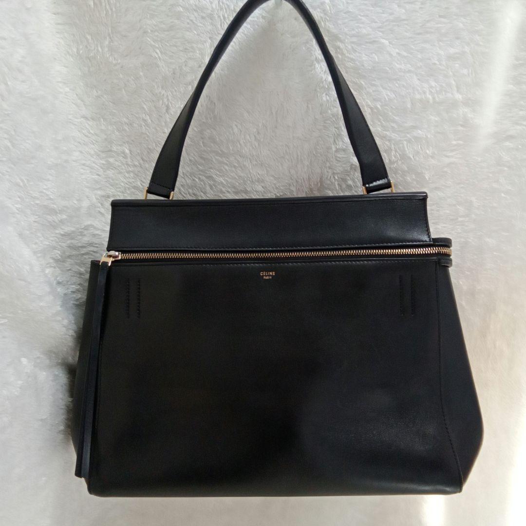 美品 CÉLINE セリーヌ エッジ ブラック レザー ハンドバッグトートバッグ