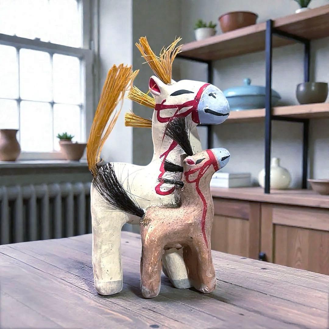 古玩 青森県郷土玩具　親子馬　手びねり土人形　午年干支飾り　民藝　廃絶品 古玩 青森県郷土玩具 親子馬 手びねり土人形 午年干支飾り 民藝 廃絶品