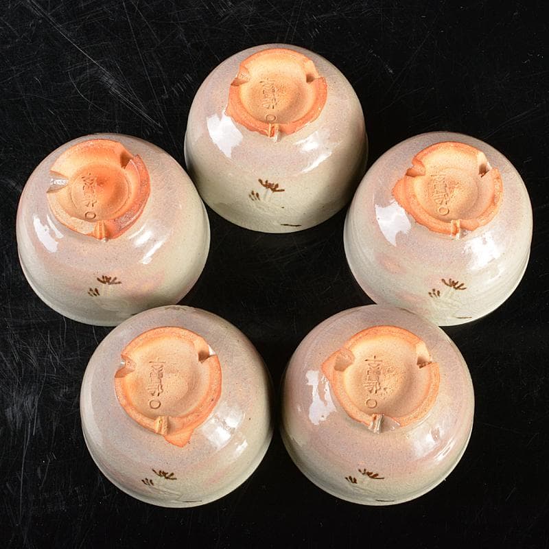 古曽部焼 高槻古曽部 寒川義崇造 立鷺 汲出茶碗 五客 共箱 M R5724