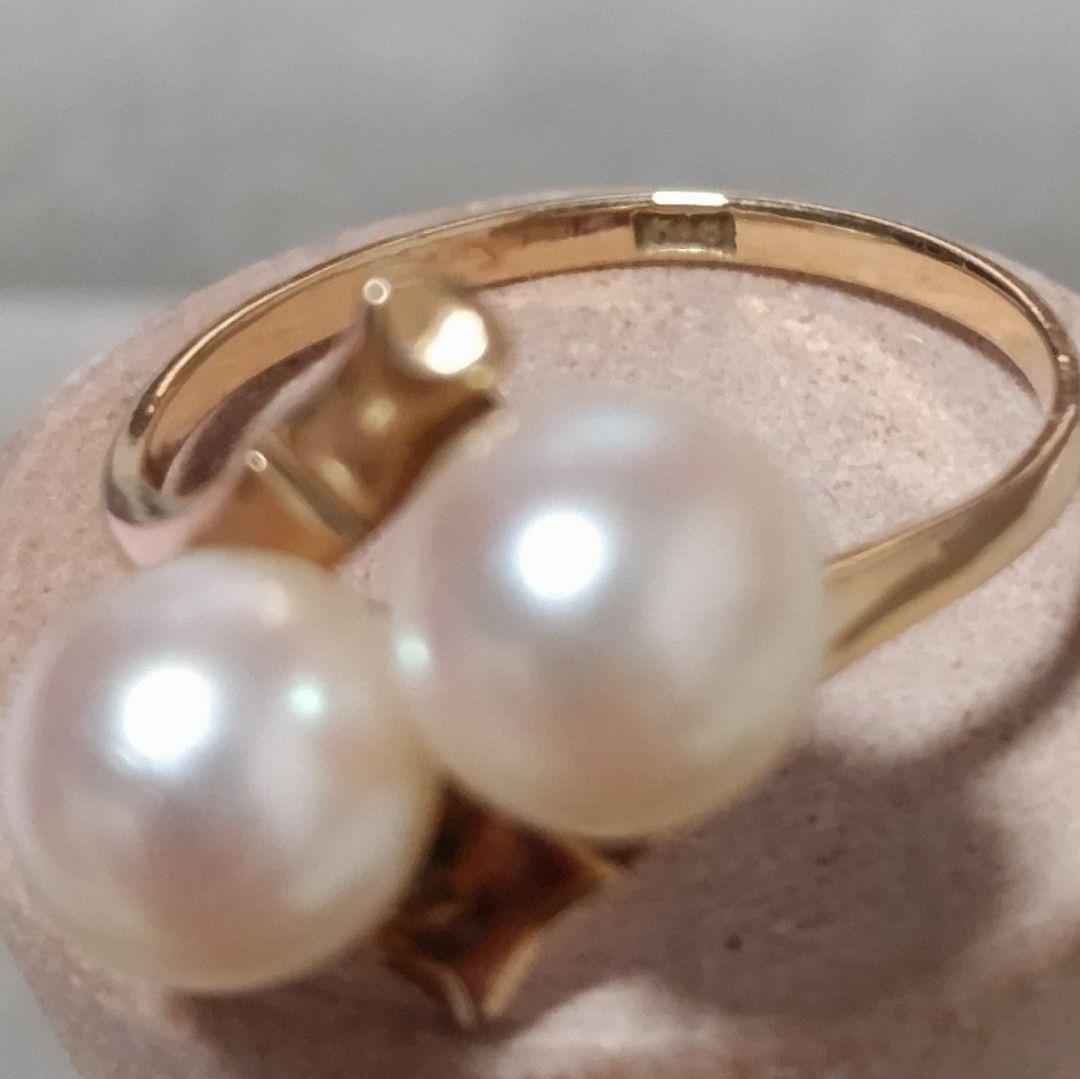 「がっちゃんです」１８K 本真珠 ダブルパール リング ゴールド 指輪