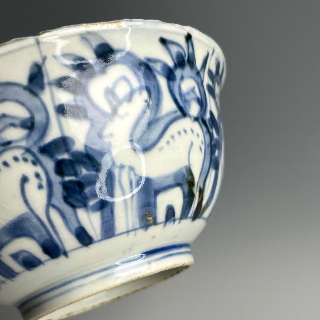 鹿紋鉢 古染付 明時代 中国美術 擺件 旧家 766+