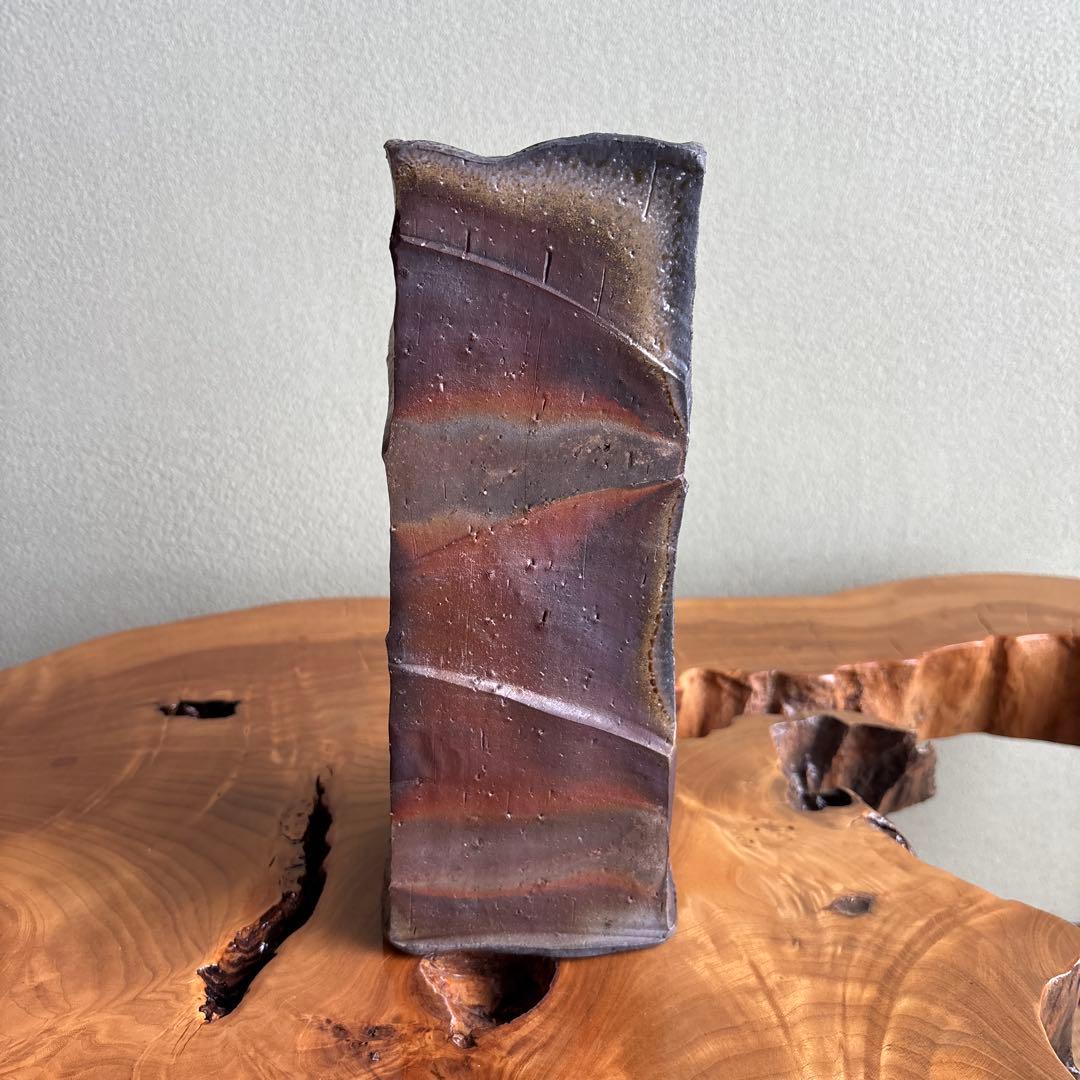 備前焼 花入 松本勝哉 作 家作 一輪挿し 花瓶 共箱 共布付き 2025年