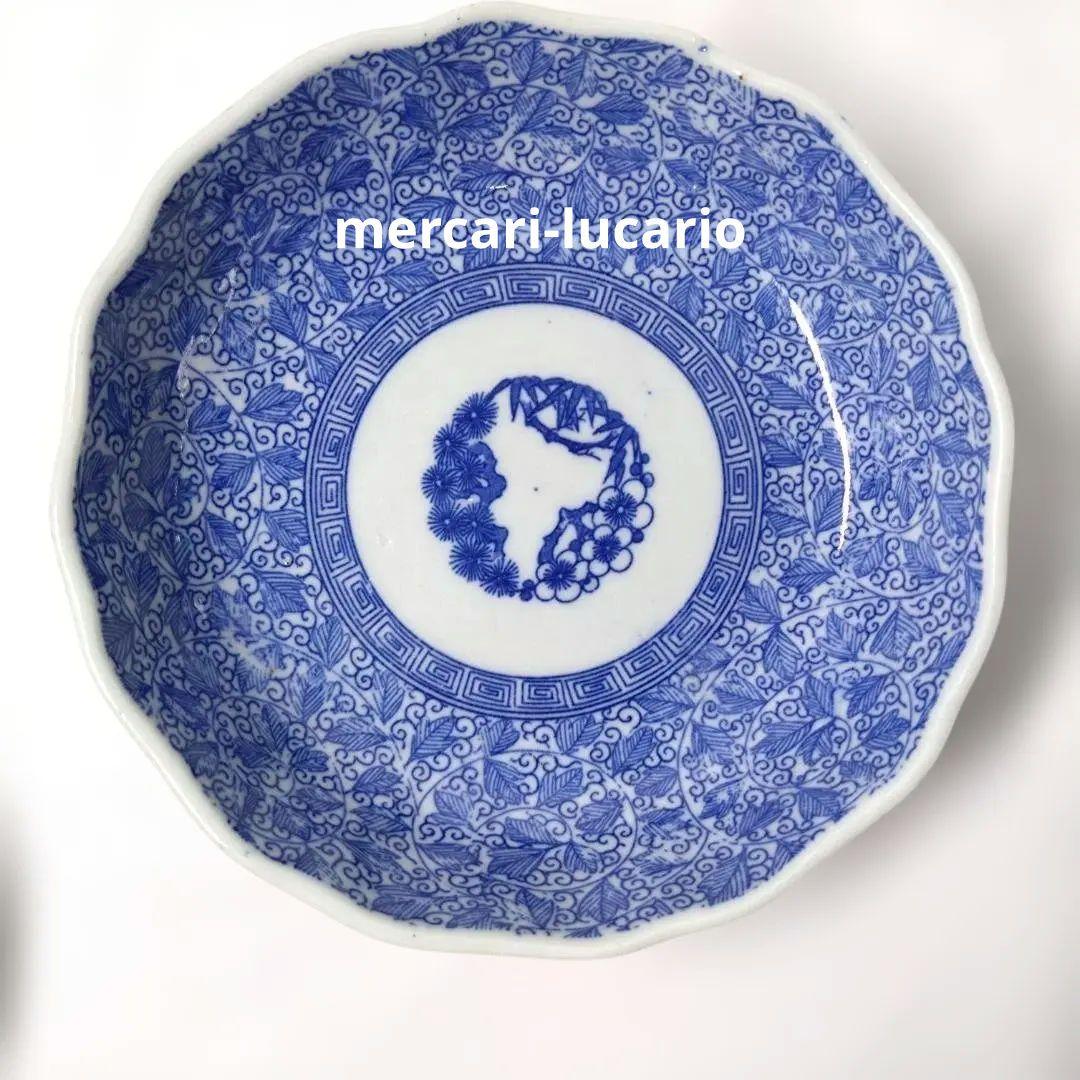 明治時代 印判手 微塵唐草 なます皿 ベロ藍 骨董 2枚セット 古伊万里
