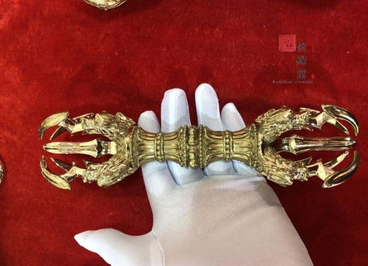 【修縁堂】密教法具 四大明王 法器 五鈷杵 金剛杵 真鍮金メッキ 22cm