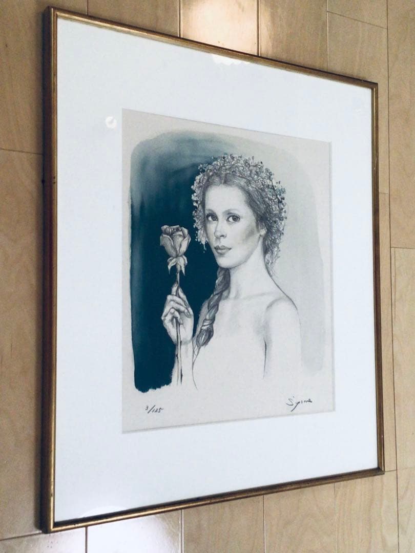 ◉真作保証◉洋画家 芝田米三◉バラを持つ少女◉