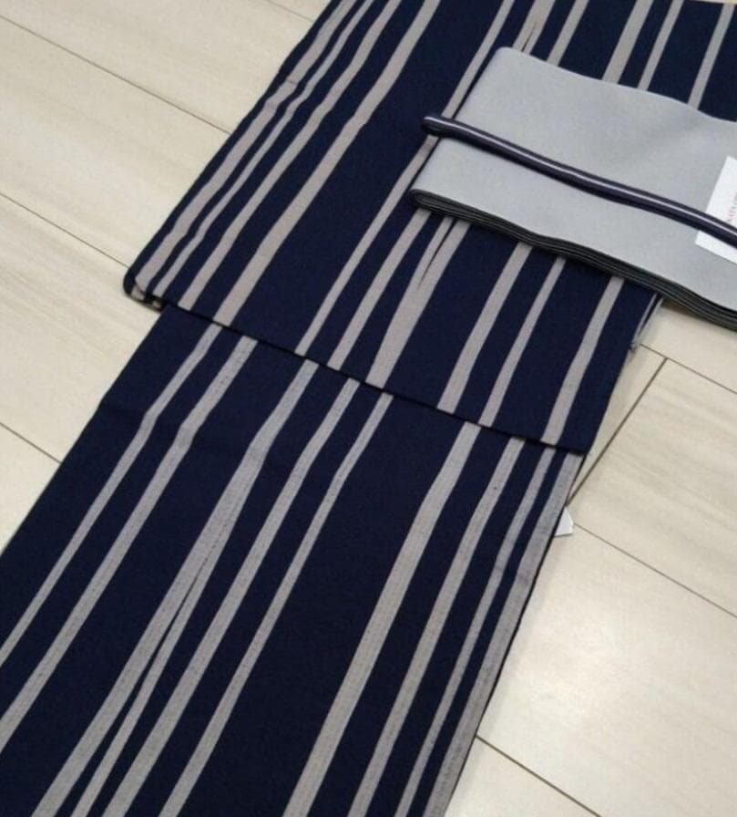 ■最高級しじら織浴衣 波縞紺■反物染め抜きの抜染■着物着用可■涼し綿麻浴衣■新品