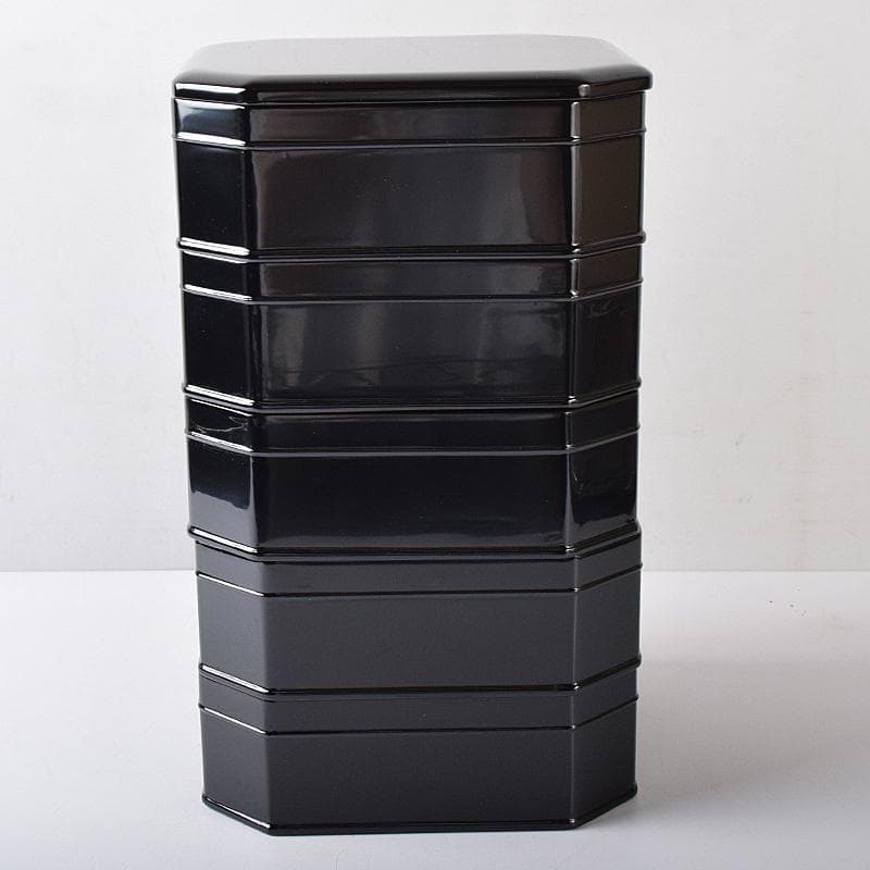 茶道具　木製本漆塗　黒真塗　五段縁高重　弁当箱　V　R8335B