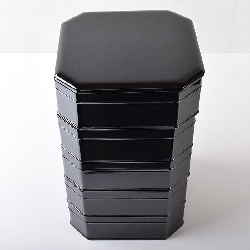 茶道具　木製本漆塗　黒真塗　五段縁高重　弁当箱　V　R8335B
