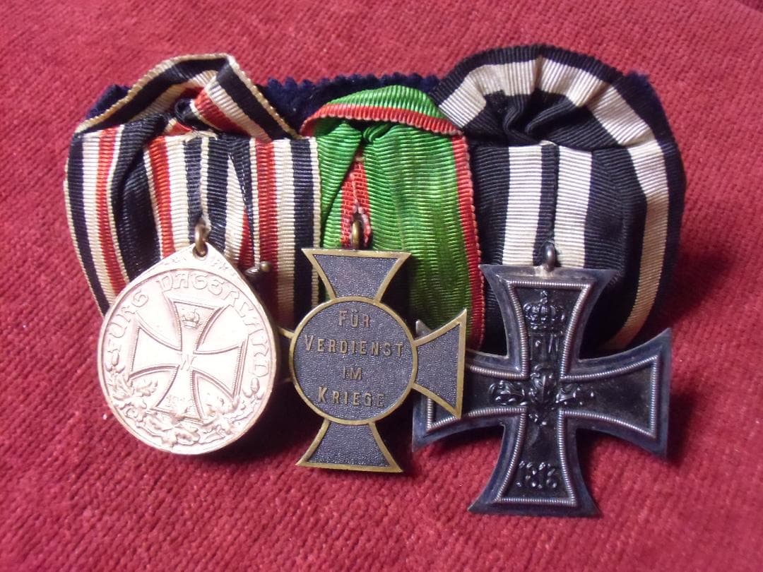 Ｗ帝政ドイツ軍/アンハルト公国＊在郷軍人３連メダルバー（実物）