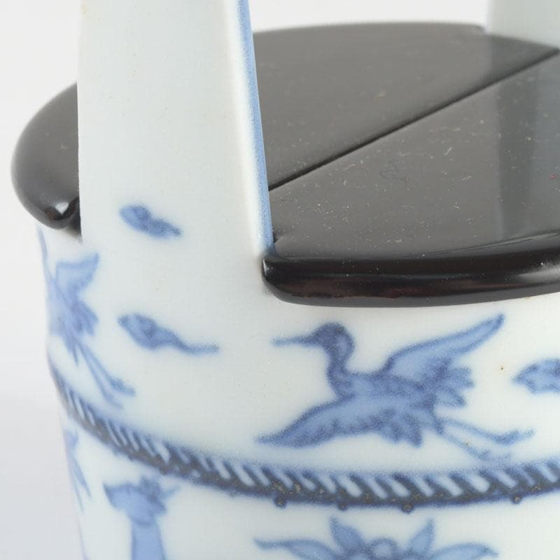 茶道具 平安和峰作 染付 花草神獣文 手桶茶入 共箱 V