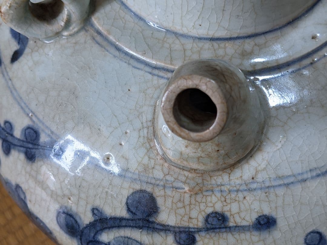 ⭐中国古陶磁 明時代末 染付 麒麟鳥紋様 四耳壺 古玩 古美術品 骨董品