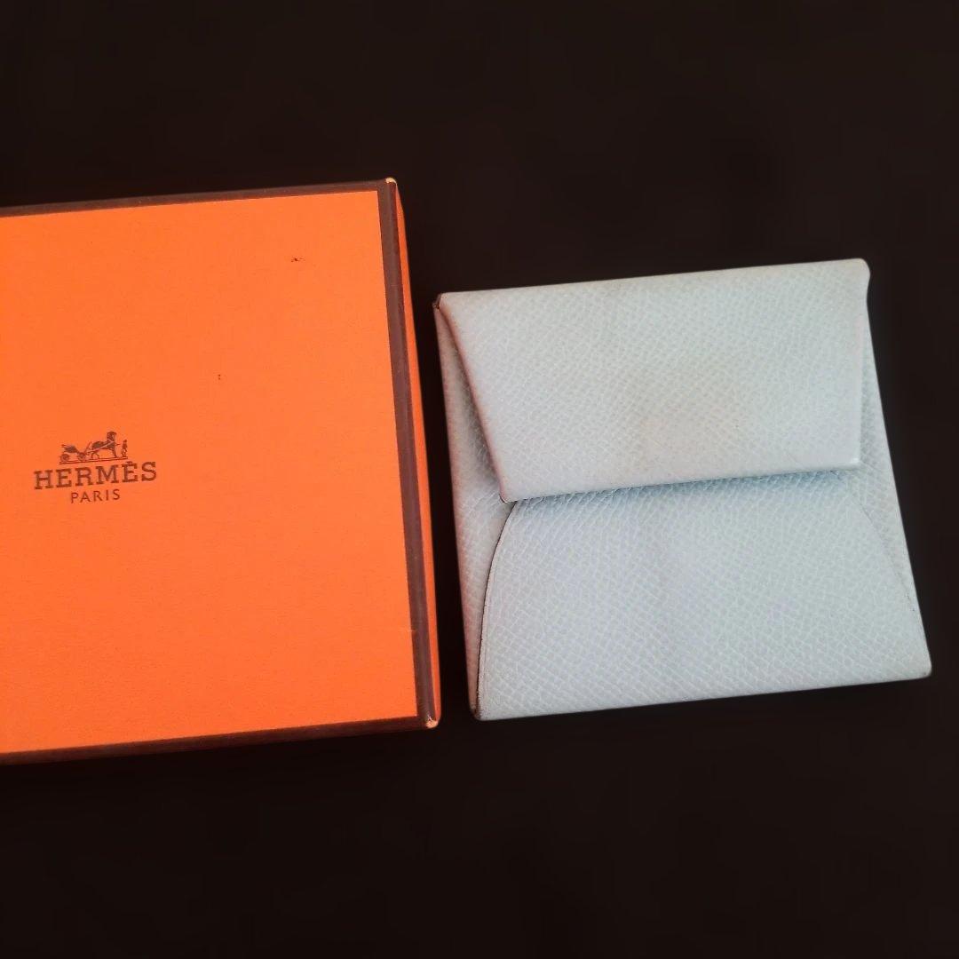 HERMES 水色 レザー バスティア ケース (箱付き)