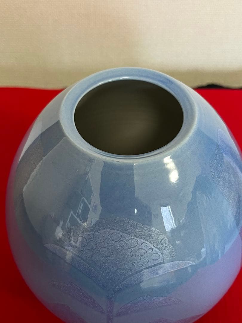 人間国宝 中田一於 淡青釉裏銀彩 花瓶 管理N50 九谷焼 日本工芸会