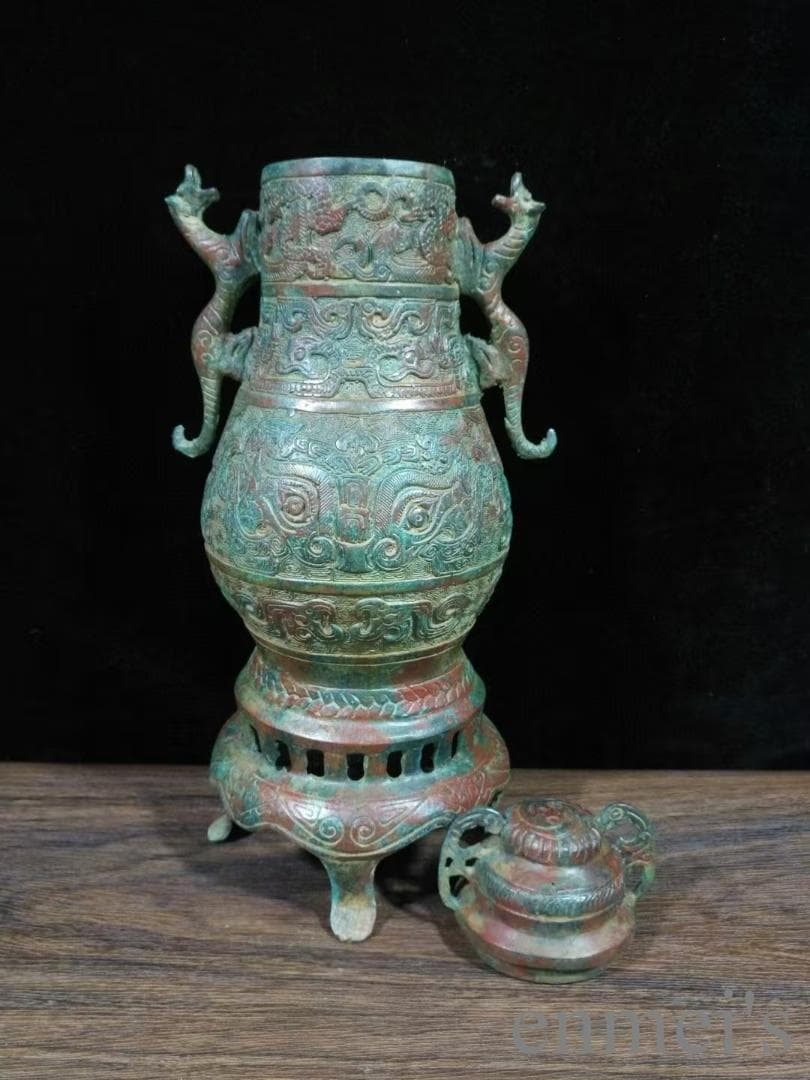 中国古美術 商周 青銅器 双龍壺 禮器 酒器 龍紋 帝王器物 古美術 骨董品