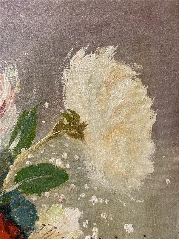 真作」小宮山恒男「花」静物画油彩画額装サイン有りF10号