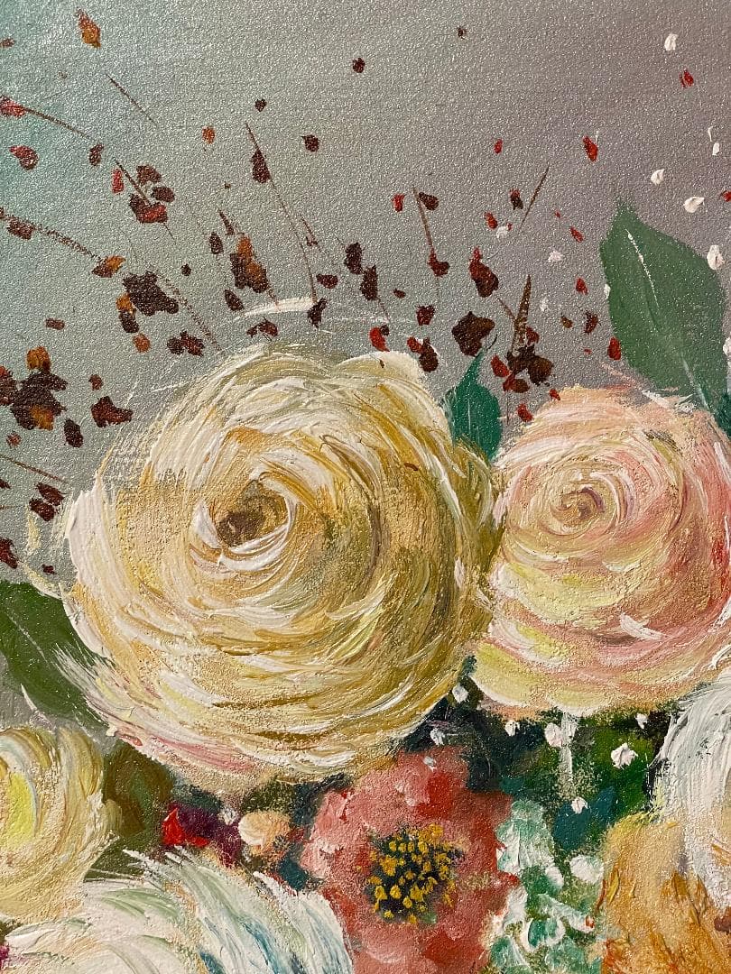 真作」小宮山恒男「花」静物画油彩画額装サイン有りF10号