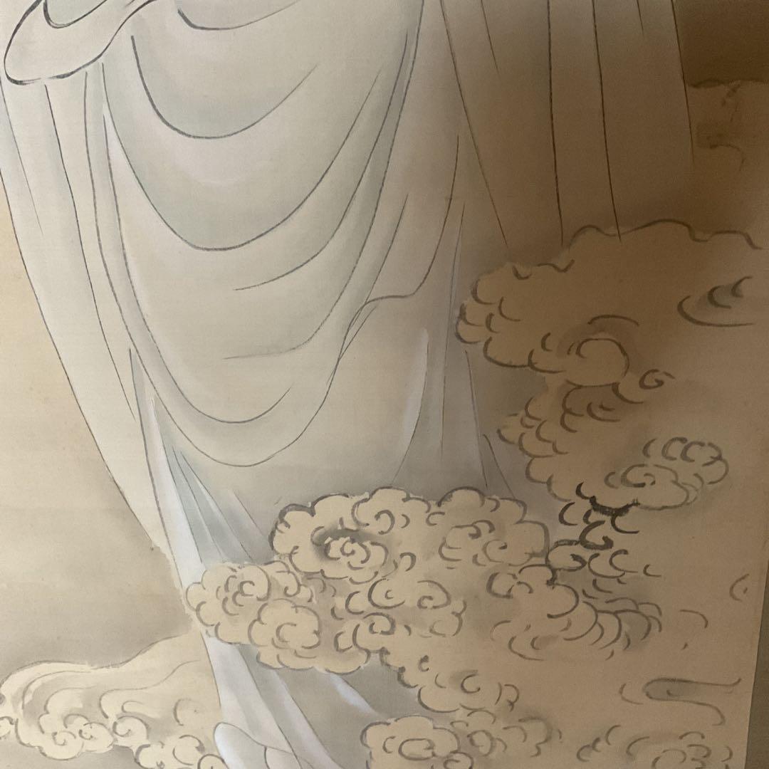 狩野晴信　【信令】　肉筆画　《雲上観音菩薩立像之図》絹本　共箱